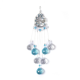 Crystals Chandelier Suncatchers Prisms Chakra Hanging Pendant, with Iron Cable Chains & Links, Glass Beads, Teardrop