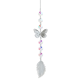 Butterfly & Feather Iron Pendant Decorations, Octagon Glass Pendant Decorations for Car Hanging Decorations