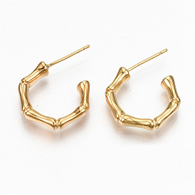 Brass Half Hoop Earrings, Stud Earring, Nickel Free, Bamboo Stick