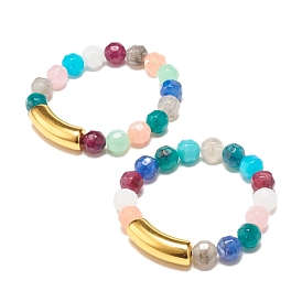 Acrylic Round Beaded Stretch Bracelet with Curved Tube for Women