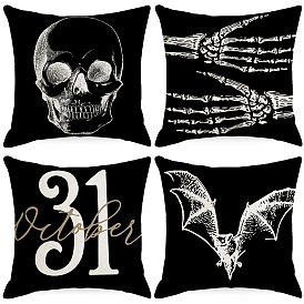Halloween Holiday Throw Pillow Cover Home Decor Bat Skull Print Linen Black Cushion Cover