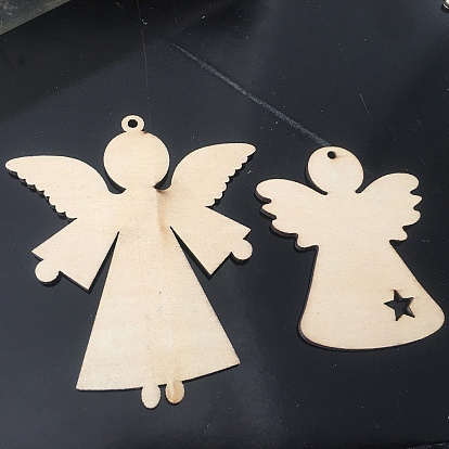 10Pcs Unfinished Wood Angel Shaped Cutouts Ornament, Angel Blank Hanging Pendants, DIY Painting Supplies