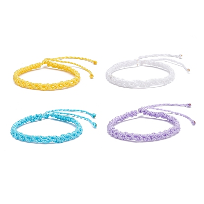 4Pcs 4 Colors Peach Blossom Braided Cord Bracelets Set, Friendship Lucky Adjustable Bracelets for Women