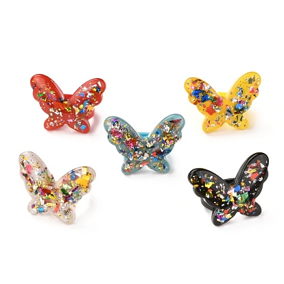 Anillos de dedo acrílico, con paillette, mariposa
