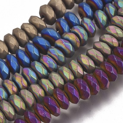 Нити немагнитных синтетических гематитовых бусин с вакуумным покрытием pvd, матовые, граненые, класс А, рондель