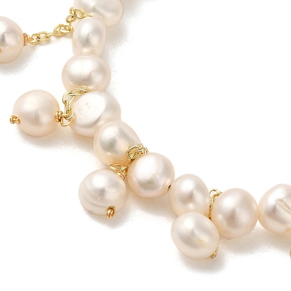 Natural Pearl Beads Charm Bracelets, with Brass Chains