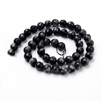 Natural Larvikite Beads Strands, Faceted, Round