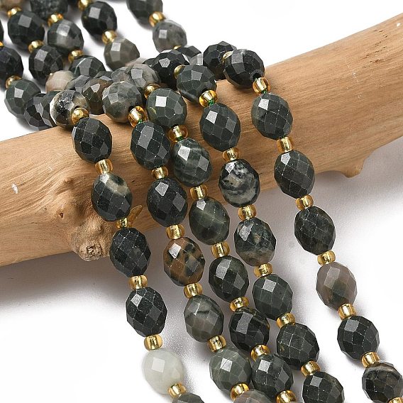 Натуральный зеленый деревянный кружевной камень бусины пряди, граненые, рис, с бисером