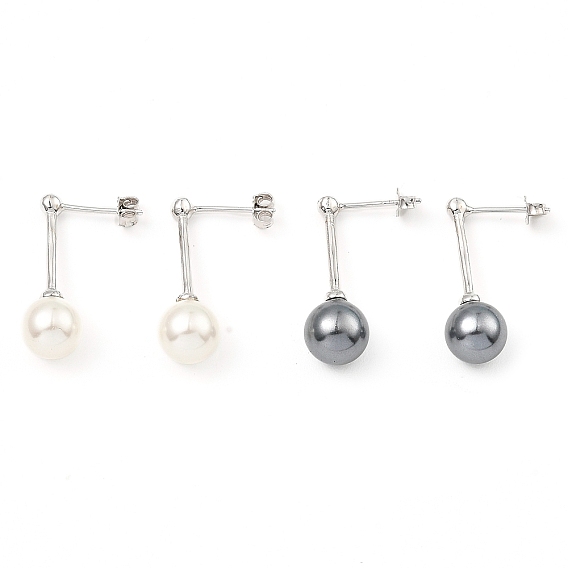 Круглые серьги с подвесками из ракушек и жемчуга, серьги-гвоздики из стерлингового серебра с покрытием из настоящей платины и родия