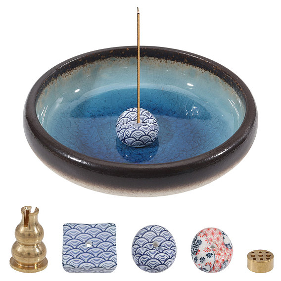 Овальная фарфоровая подставка для благовоний в японском стиле, с латунной подставкой для благовоний