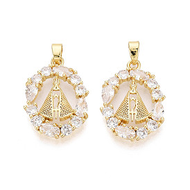 Латунные микропаве прозрачные подвески с фианитом, овальный с пирамидальными подвесками
