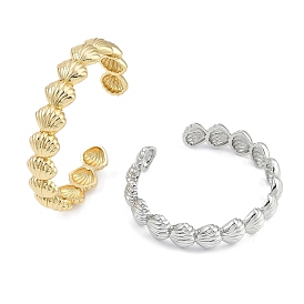 Shell Shape Rack Plating Brass Cuff Bangles for Women, Cadmium Free & Lead Free, Long-Lasting Plated