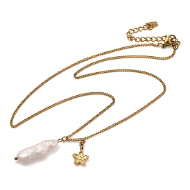 Женские ожерелья с подвесками в виде цветка из натурального пресноводного жемчуга Кеши и нержавеющей стали, ионное покрытие (ip), белые