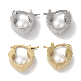 304 Stainless Steel ABS Imitation Pearl Hoop Earrings for Women, Heart