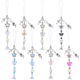 8шт. акрил, стекло и сплав мобильных ремешков, бабочка, цветок