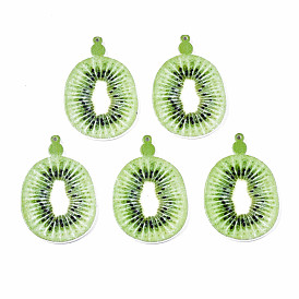 Spray Painted Wooden Pendants, Printed, Kiwi Fruit