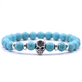 Natural & Synthetic Gemstone Stretch Bracelets, Skull