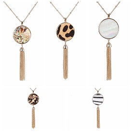 Fashionable and Minimalist Abalone Leopard Print Tassel Long Circular Necklace