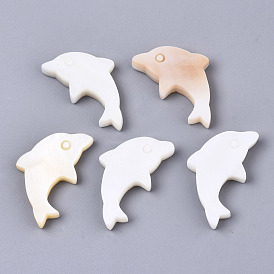 Natural Freshwater Shell Beads, Half Drilled, Dolphin