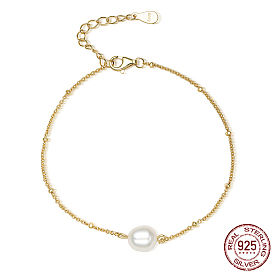 925 bracelets à maillons en perles de coquillage en argent sterling, avec chaînes satellites