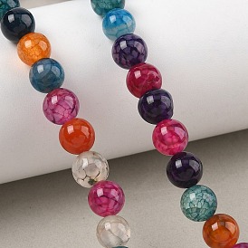 Natural Dragon Veins Agate Beads Strands, Dyed & Heated, Smooth Round
