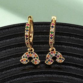 Серьги-кольца из радужной латуни с микропаве из кубических цирконий, без никеля 