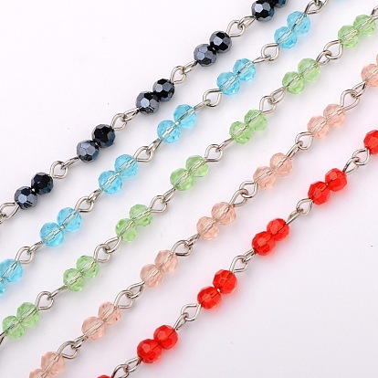 Handarbeit rund Glasperlen-Ketten für Halsketten Armbänder machen, mit eisernem Augenstift, ungeschweißte, Platin Farbe, 39.3 Zoll