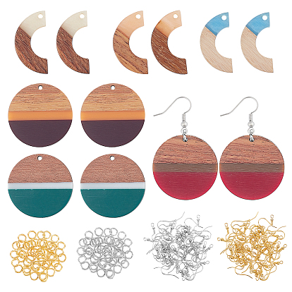 DIY 6 pares de aretes de resina y madera de nogal de formas mixtas, incluyendo los colgantes, ganchos de latón para pendientes y anillo de salto