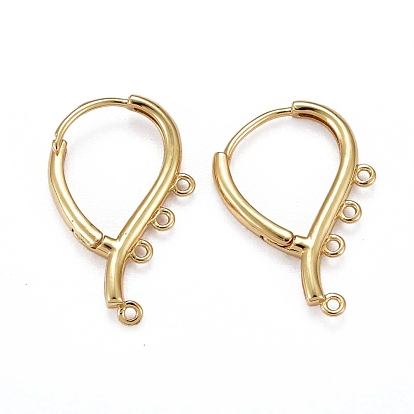 Brass Huggie Hoop Earring Findings, with Horizontal Loop, Long-Lasting Plated