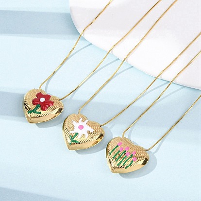 304 Женское ожерелье с подвеской в виде сердца из нержавеющей стали с эмалью и цветком, золотые