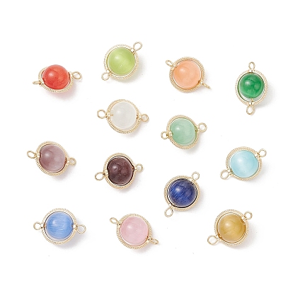 Латунные круглые подвески-соединители «кошачий глаз», золотые