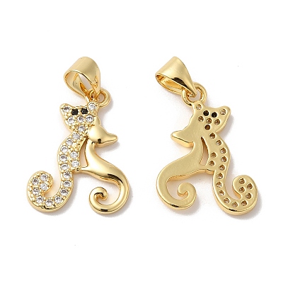 Placage de crémaillère en laiton micro pavé pendentifs en zircone cubique claire, breloques en forme de chat, plaqué longue durée, sans cadmium et sans plomb