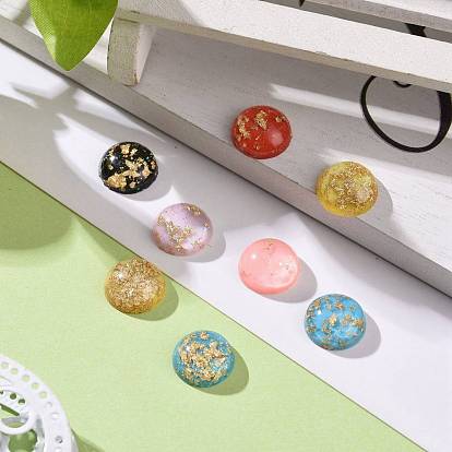 Resin Cabochons, with Glitter Powder and Gold Foil, Half Round