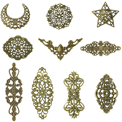 120 шт. 10 стили железные филигранные столярные изделия, гравированные металлические украшения, разнообразные