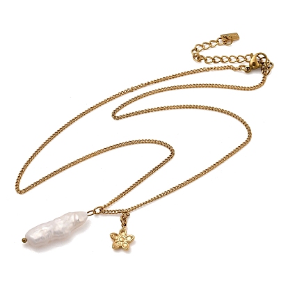 Женские ожерелья с подвесками в виде цветка из натурального пресноводного жемчуга Кеши и нержавеющей стали, ионное покрытие (ip), белые