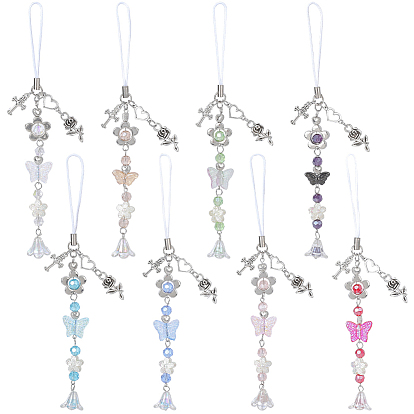 8шт. акрил, стекло и сплав мобильных ремешков, бабочка, цветок