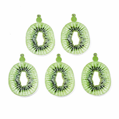 Spray Painted Wooden Pendants, Printed, Kiwi Fruit