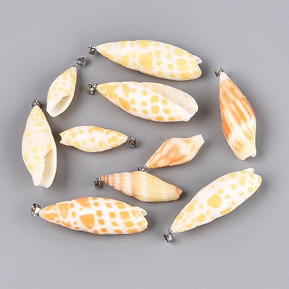 Brass & Natural Mitra Shell Big Pendants, Conch Charms