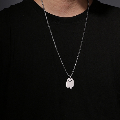 Halloween Titanium Steel Ghost Pendant Necklace for Women