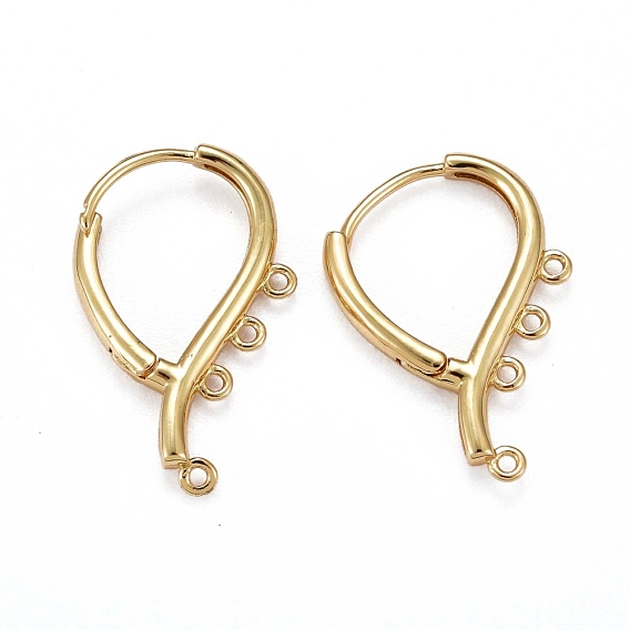 Brass Huggie Hoop Earring Findings, with Horizontal Loop, Long-Lasting Plated