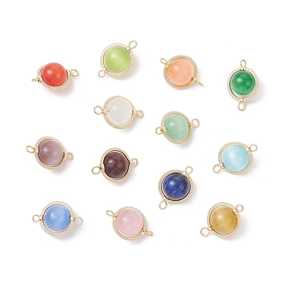 Латунные круглые подвески-соединители «кошачий глаз», золотые