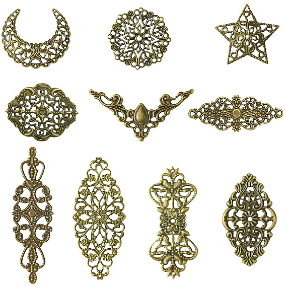 120 шт. 10 стили железные филигранные столярные изделия, гравированные металлические украшения, разнообразные