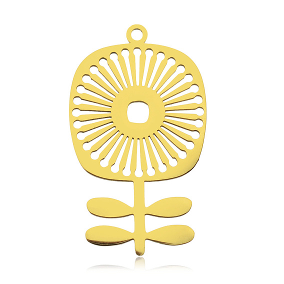 201 Stainless Steel Pendants, Laser Cut, PVD Vacuum Plating, Long-Lasting Plated, Flower