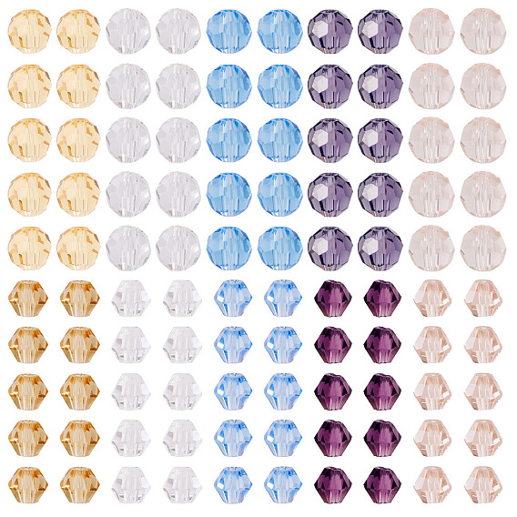 300 шт 10 стили прозрачные стеклянные бусины, круглый и бикон, граненые