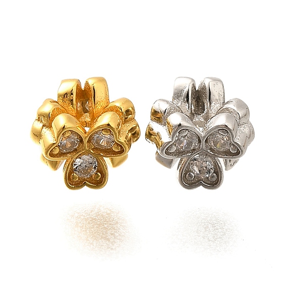 925 бусины из стерлингового серебра с микропаве, прозрачные бусины из кубического циркония, клевер