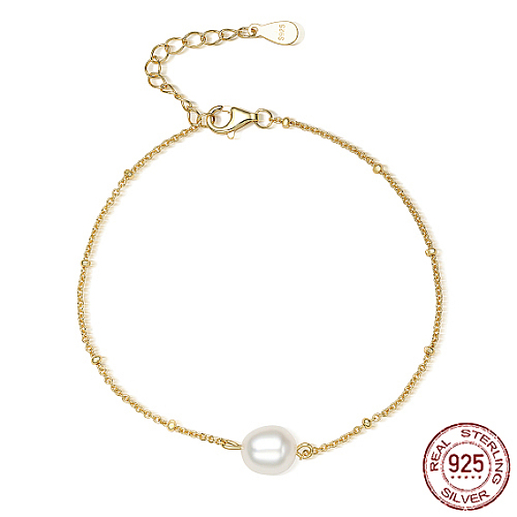 925 Sterling Silver Shell Pearl Link Bracelets, with  Satellite Chains