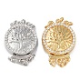 Rack Plating Brass Micro Pave Clear Cubic Zirconia Box Clasps, 3-Strand, 6-Hole, Flat Round with Tree of Life Pattern