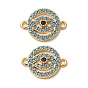 Brass Micro Pave Synthetic Turquoise Connector Charms, Flat Round Evil Eye Links, with Cubic Zirconia, Cadmium Free & Lead Free & Nickel Free, Long-Lasting Plated