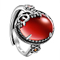 925 einstellbare Ringe aus Sterlingsilber, mit natürlicher Granat, Oval mit Blume, Antik Silber Farbe