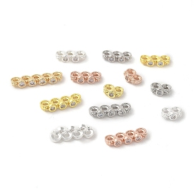 Rack Plating Brass Pave Clear Cubic Zirconia Spacer Bars, Flower Links, Long-Lasting Plated, Lead Free & Cadmium Free